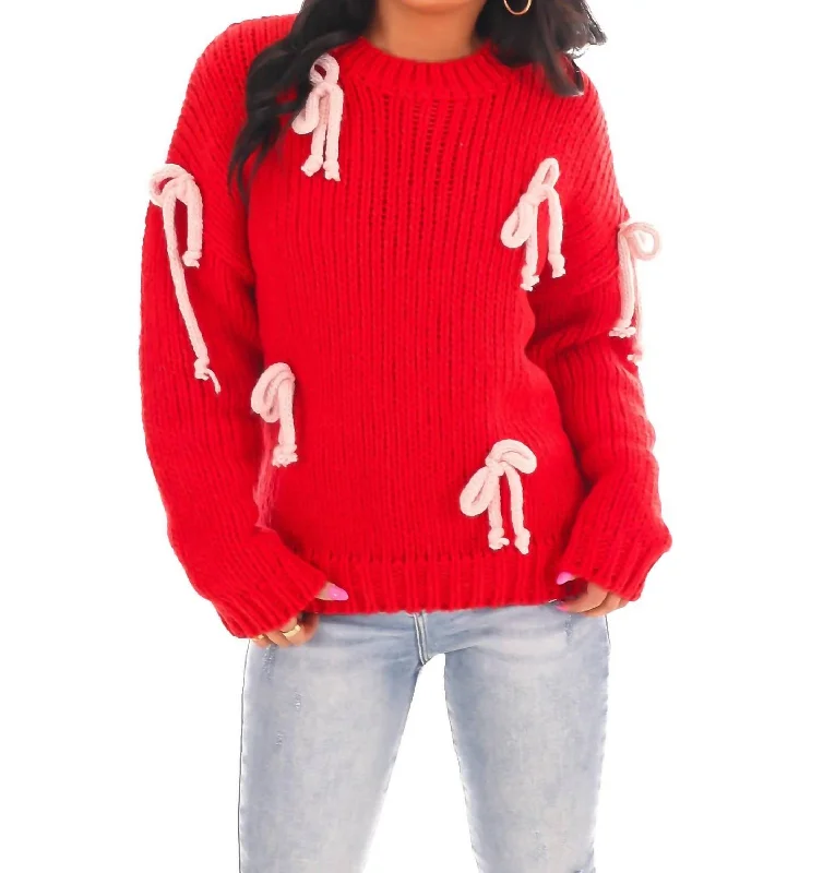 Women's High-Fashion Outfit Knot Your Average Bow Sweater In Red