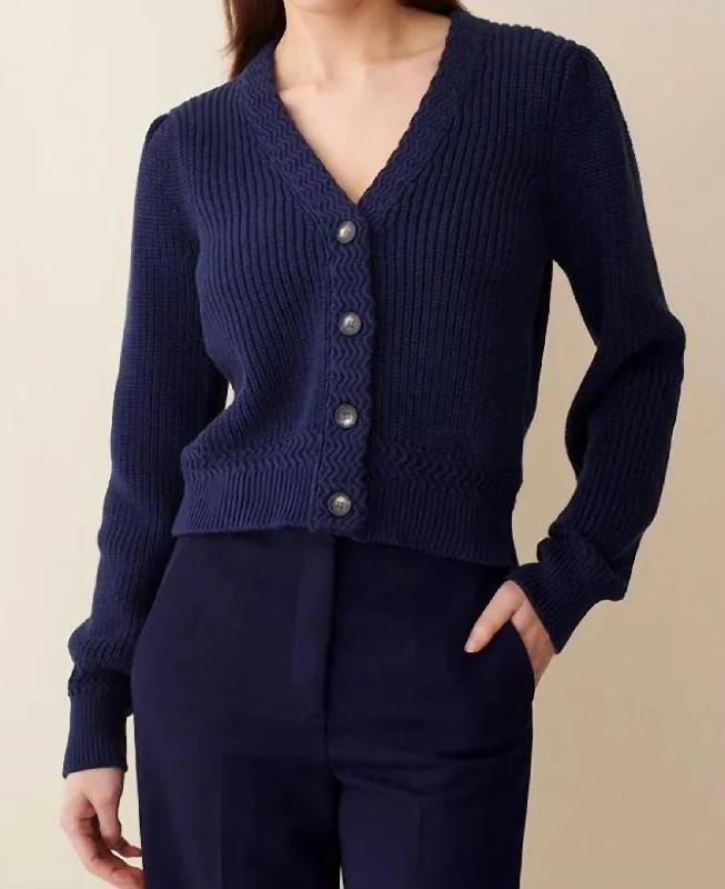 Women's Work Outfit For The Office Maya Rib V Cardigan In Navy