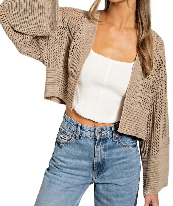 Affordable Women's Attire Eyelet Knit Sweater Cardigan In Oatmeal