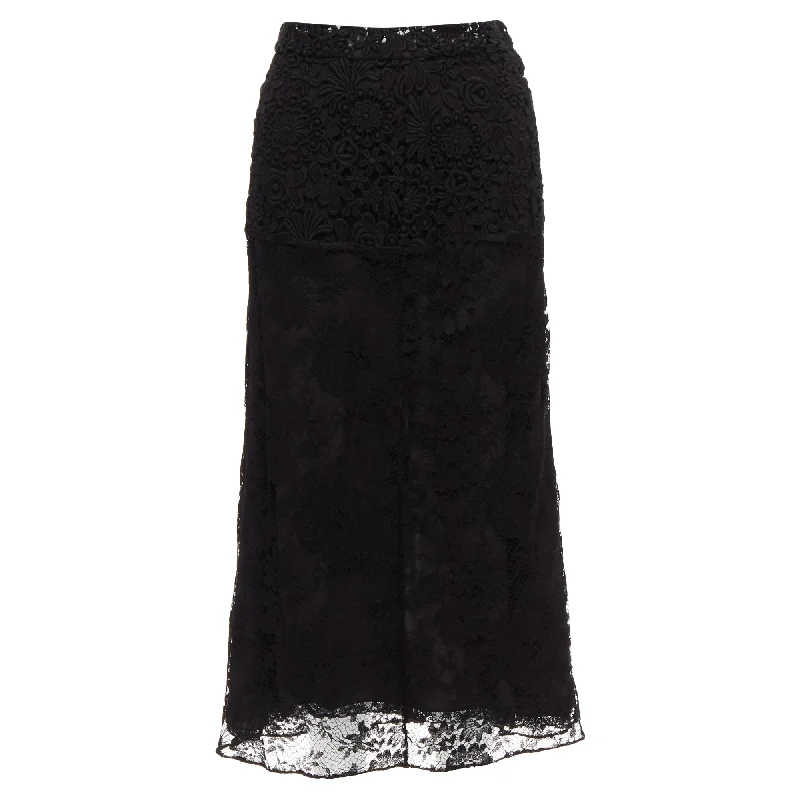 Women's Clothing For Everyday Wear Prada silk mixed lace panelled midi skirt