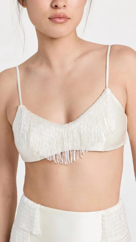 Women's Elegant Clothing Sets Violet Bikini Top In Off-White Satin