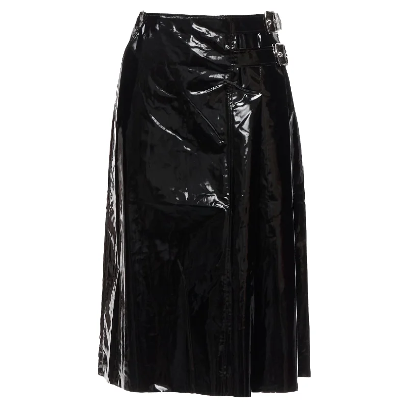 Women's Trendy Casual Clothes Gucci coated cotton vinyl buckle punk kilt pleated skirt