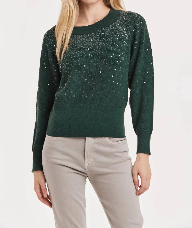 Women's Night-Out Outfit Kathleen Sequin Raglan Sleeve Sweater In Green